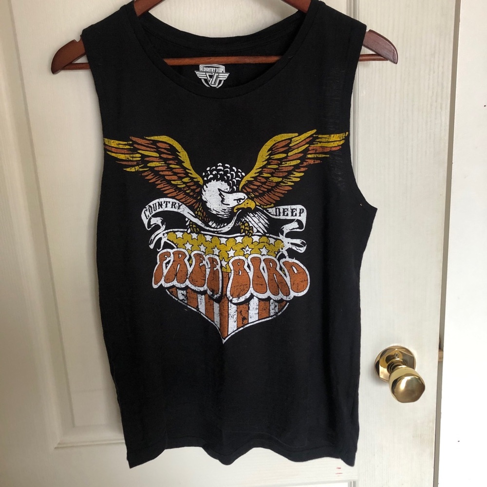 Black Graphic Tank Top with Eagle Design